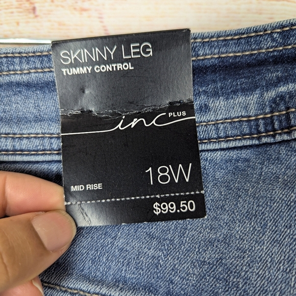 INC Women's Plus Size 18W Tummy Control Mid Rise Skinny Jeans Indigo Metallic - Picture 7 of 15